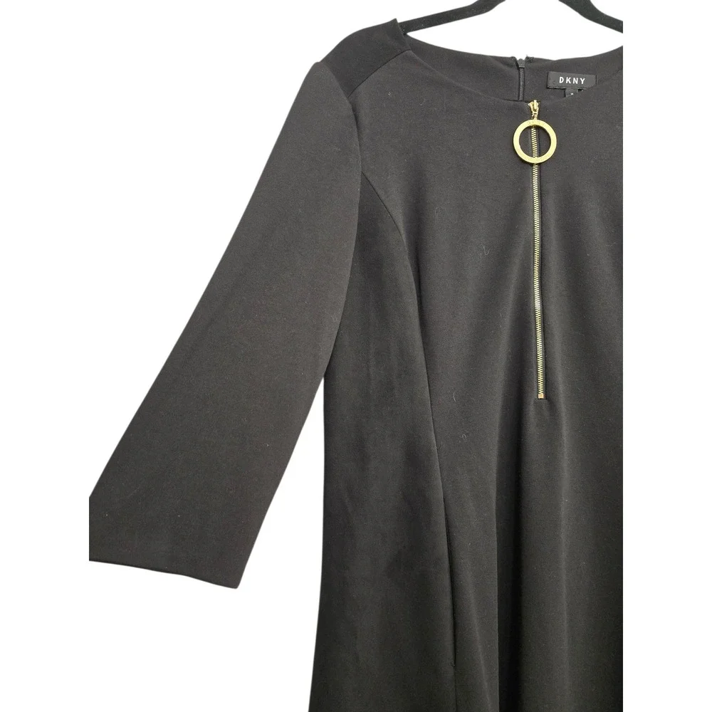 DKNY Black Zip Front Dress 16 Quiet Luxury Modern Minimalist Power Dressing City